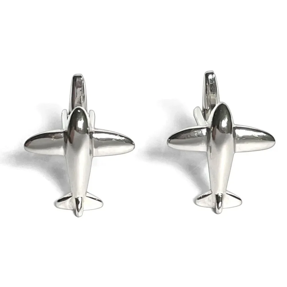 Airplane Cufflinks Silver Tone Fasteners Pilot Flight Attendant Plane Aviation